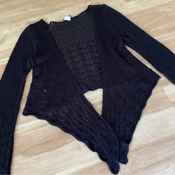 Y2K Rave Black Knit Cropped Shrug Cardigan Women’s Sz. Small 2000s VTG USA Made - Picture 7 of 14